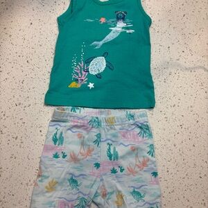 Carter's Teal Mermaid & Turtle Tank Top with Pastel Sea-Print Shorts